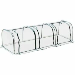 Outsunny Serre De Jardin Tunnel 3,5L X 1l X 0,8H M 3 Portes Zippées Bâche PVC Transparent Métal époxy Vert - Transparent