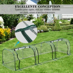 Outsunny Serre De Jardin Tunnel 3,5L X 1l X 0,8H M 3 Portes Zippées Bâche PVC Transparent Métal époxy Vert - Transparent -Protection Pour Végétaux Soldes 10986179 5