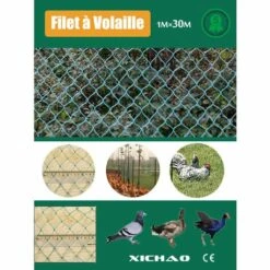 XICHAO Filet A Volaille 30mX1m Filet De Protection Pour Poules Oies Dindons Etc - Vert