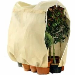 GUAZHUNIFR Housse D'hivernage Pour Plante, Housse De Protection Pour Plantes Ajustable Avec Cordon De Serrage à Glissière, Anti-Givre Réutilisable Sac De Protection Des Plantes, 180 X 120 Cm, Beige