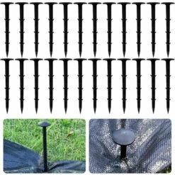 ALMI Lot De 60 Piquets De Fixation Ancrage Piquet De Terre Avec Barbillon Extra Résistant Tissu De Mauvaises Herbes De Paysage En Plastique Noir Pour La Fixation Des Tissus Anti Mauvaises Herbes
