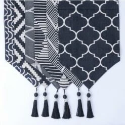 LUCKY-88 Mobilier D'intérieur Décoration Objets Décoratifs Drapeau De Table Motif Géométrique Jacquard Coton Et Lin Noir Et Blanc (32,5*220cm, Dégradé Losanges) -Protection Pour Végétaux Soldes 56330144 5