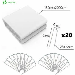 VOUNOT Voile D’hivernage En Polypropylème 50g/m² 1.5x20m Avec Piquets Blanc -Protection Pour Végétaux Soldes 61326484 5