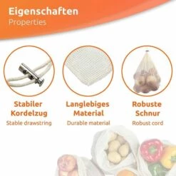 Sac Pour Fruits Et Légumes, 6 Pcs. En 3 Tailles, Filet à Provisions Réutilisable, Sachet En Coton, Sac à Pain Sans Plastique, Lavable Ephé -Protection Pour Végétaux Soldes 64316578 3