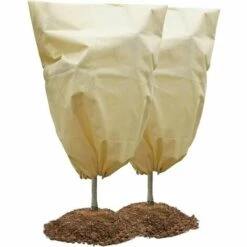 L'FLANEUR 2PCS Housse D'hivernage Pour Plante, Tissu Non Tissé Voile D Hivernage Des Plantes Réutilisable Avec Cordon De Serrage Convient Pour La Protection Des Plantes En Extérieur En Hiver 80 X 60cm Beig ANEUR