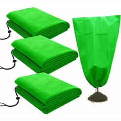 3Pcs Couverture Végétale De Protection Antigel Veste Polaire Jardin Couverture Warming Sac Sac À Cordonnet Pour La Taille Haies Arbres Fleurs Arbustes Ensemble , 0.6X0.8m, Vert S'arêern