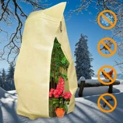 GALOZZOIT Couvertures De Protection Contre Le Gel Des Plantes, Couverture De Protection Des Plantes En Polaire D'hiver Pour Fleurs, Arbustes——80*120cm Boucle Cordon Beige