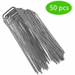 YOOUYIDA Piquet De Fixation Jardin, Piquet De Tente, Toile De Paillage, Piquet Pour Bache De Paillage, Sardines Feutre Geotextile Piquet De Paillage Lot De 50 Clous En Forme De U Pour Trampoline, Tente De Camping Et Jardin